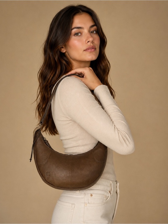 Born Handbags - Born Olive Green Genuine Leather Crescent Shoulder Hobo Quiet Luxury Minimalist